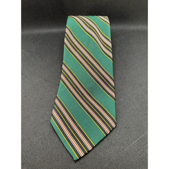 Vintage Sears The Men's Store Tie Arc De Triomphe Green Striped Retro Business - Picture 1 of 2